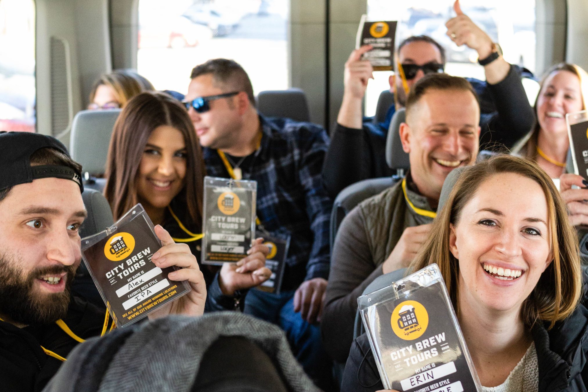 City Brew Tours guests sit inside the van