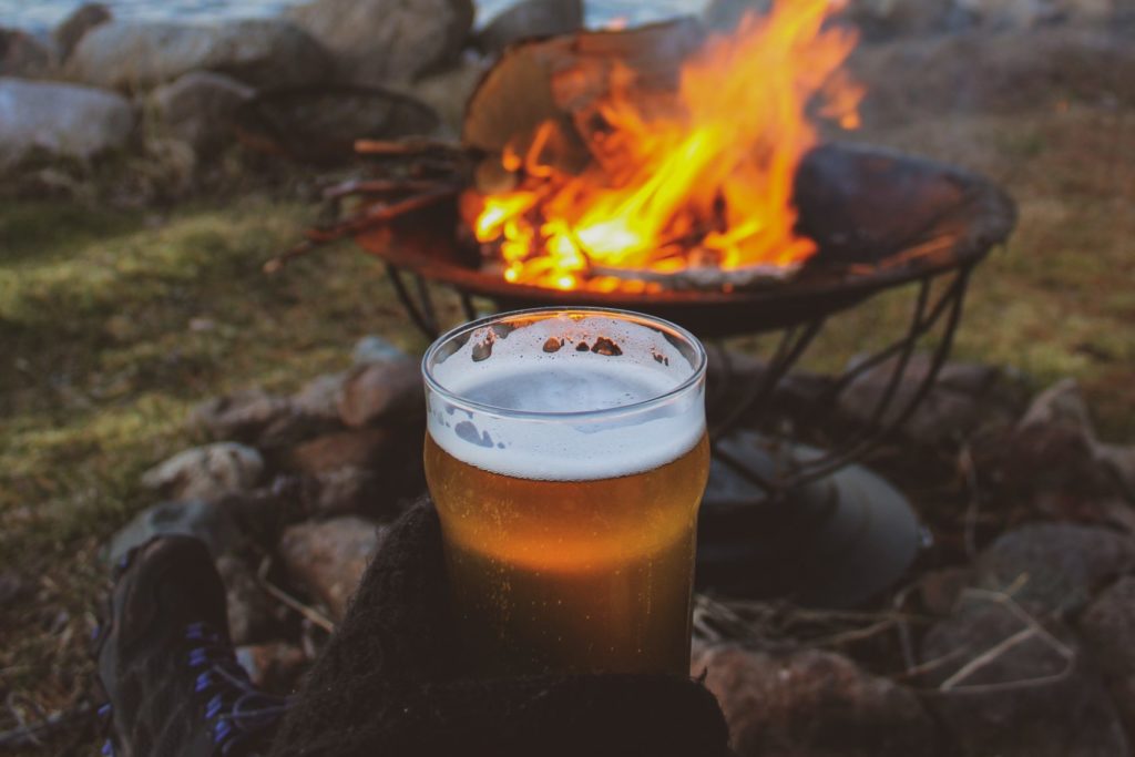 Pint of beer by the campfire