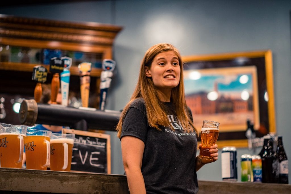 A Samuel Adams' employee leads a tasting for City Brew Tours